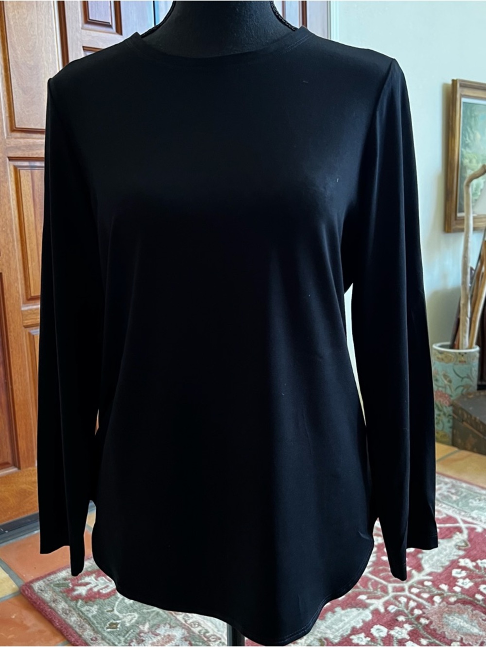 Eileen Fisher Top Women’s Long Sleeve Spandex Viscose Round Neck Tunic Black Med
